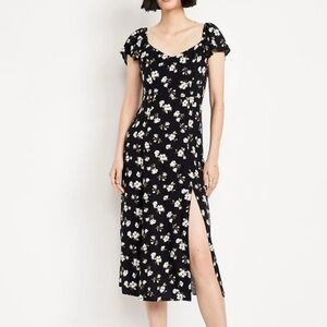 Old Navy White Midi Sundress with Puff Sleeves and Slit